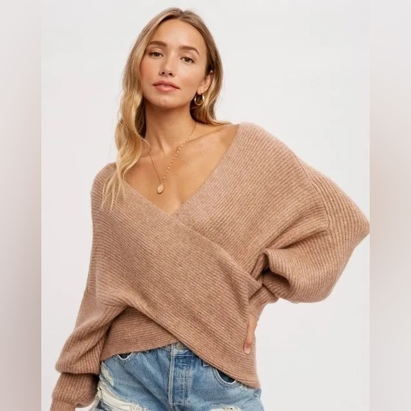 Bluivy Sweaters - CLEAR OUT!!! Crossover Ribbed Pullover- Latte